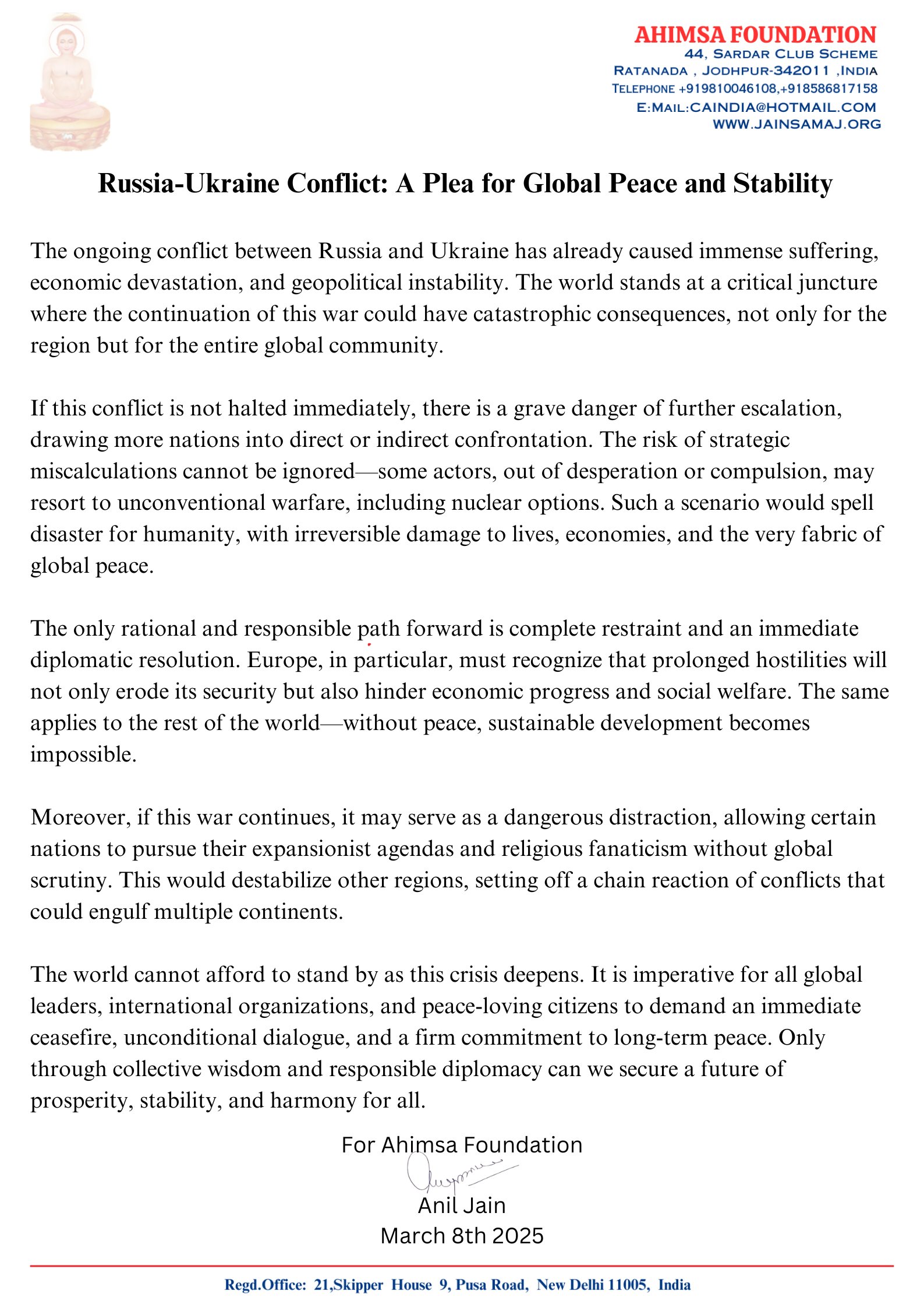 Russia-Ukraine Conflict: A Plea for Global Peace and Stability